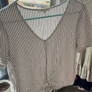 Madewell V-Neck Striped Blouse - Navy and White